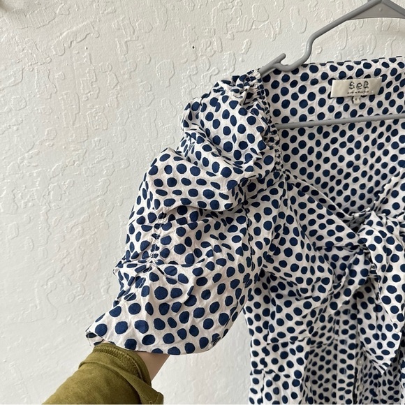 Sea New York 100% Cotton Button Tie Front Puff Sleeve Blouse Size 6 - Picture 9 of 10